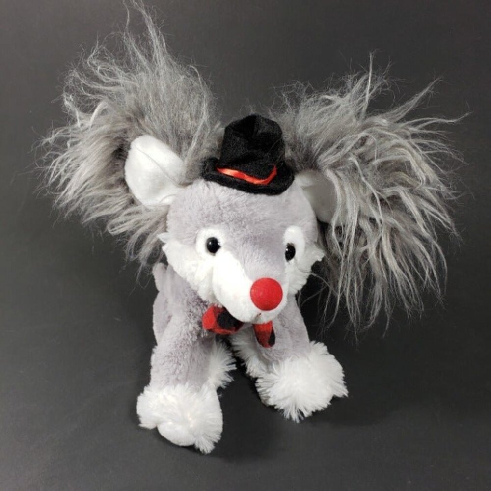 Vtg. Dan Dee Gray Papillon Puppy Dog Plush Animal 10"  Hat Bow Tie